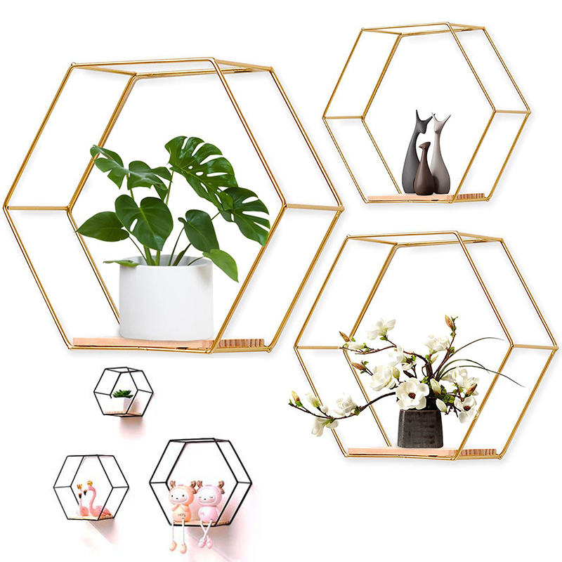 Sustainable Living Eco Friendly - 3 stks/set Zeshoekige Vorm Ijzeren Wandplank